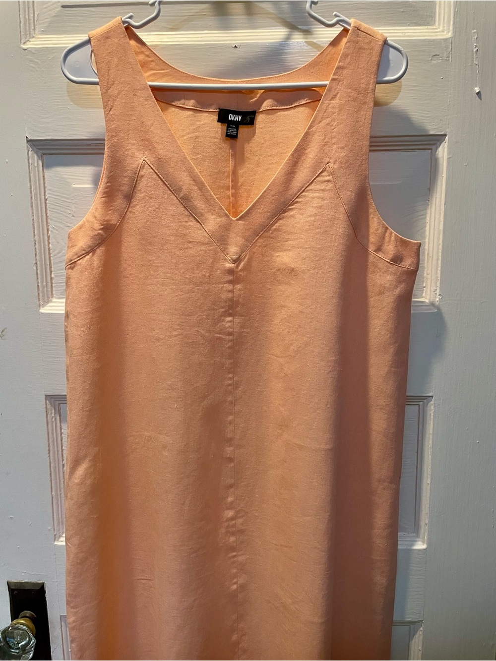 DKNY Peach Sleeveless V-Neck Linen Blend Maxi Dress, Medium